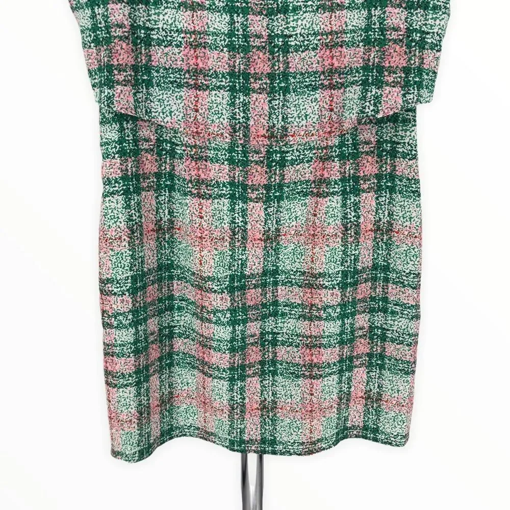 Cooper & Ella Pink Green Plaid Print Back Cutout Short Sleeve Dress size Small - Picture 7 of 12